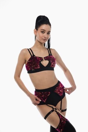 Dance Exo Sequin – Шорти з паєтками для pole dance, heels та сценічних виступів - червоний