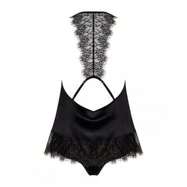 Комплект з топа та трусиків Obsessive AGATYA з мереживними елементами та відкритою спиною, чорний, L/XL