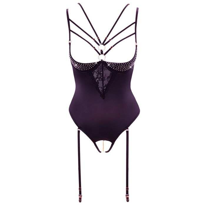 Боді з відкритими грудьми Abierta Fina Body Rhinestone декороване стразами, чорне, 75B/S