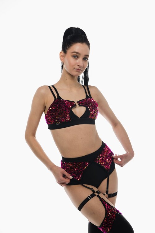 Dance Exo Sequin – Шорти з паєтками для pole dance, heels та сценічних виступів - червоний