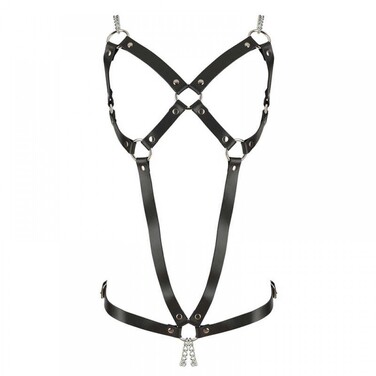 Портупея з декоративними ланцюжками ZADO FETISH шкіряна, чорна