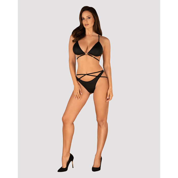 Комплект Obsessive Cobra Nive з імітацією зміїної шкіри, чорний, S/M