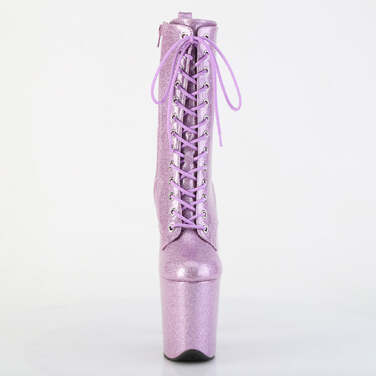Ботинки Flamingo-1040GP, каблук 8 дюймов, 4-дюймовые PF-ботинки со шнуровкой спереди, молния сбоку, сиреневый блестящий лак