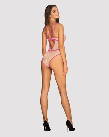 Боді тілесний Obsessive Nudelia з рожевим оздобленням, S/M