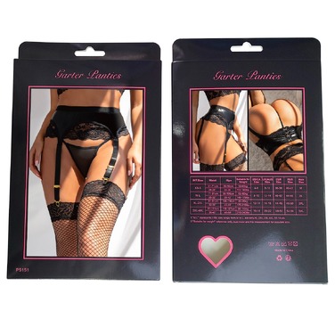 Пояс для чулок Star Night из искусственной кожи с кружевом+трусики стринги, черный