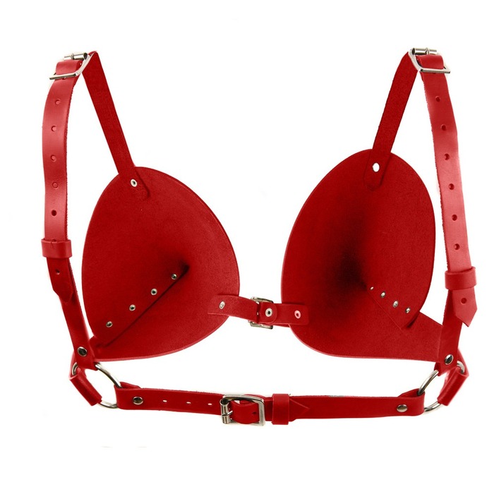 Бюстгалтер - конус 'L27' RED, экокожа, ручная работа, красный