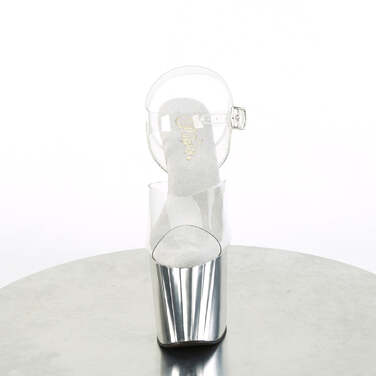 Босоніжки Enchant-708 на підборах 8 дюймів, з ремінцем на щиколотці 3 3/4 дюйма, прозорі/сріблястий хром