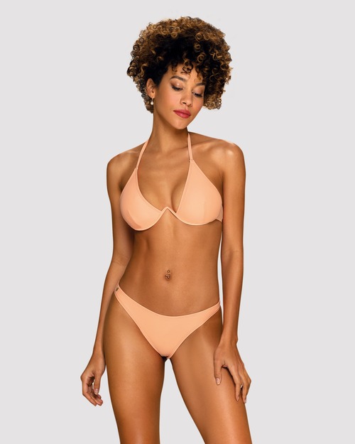 Купальник Obsessive Paralia з ліфом на кісточках та стрінгами на високій посадці, персиковий, S