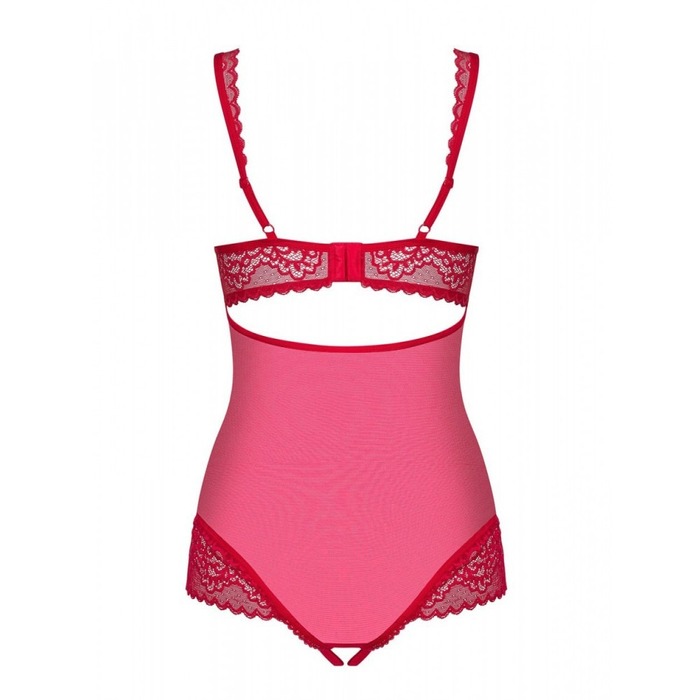 Боді з мереживними вставками Obsessive Rougebelle і відкритим доступом, червоний, S/M