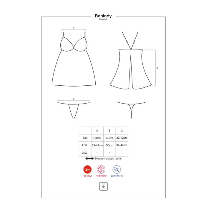 Сорочка Obsessive из цветочного кружева с открытой попой, черный, L/XL