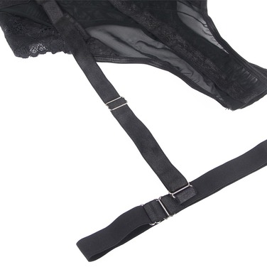 Кружевное боди Star Night с доступом и подтяжками, черное, XS-S