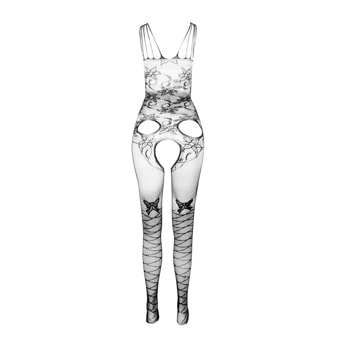 Комбинезон с орнаментом в виде цветов и открытым доступом Passion BS076 black