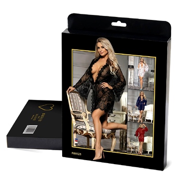 Сексуальний мереживний халат Star Night з довгими рукавами, чорний, XL