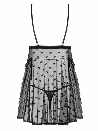 Сорочка с акцентами в виде сердечек Obsessive Heartia трусики в комплекте, черный, S/M