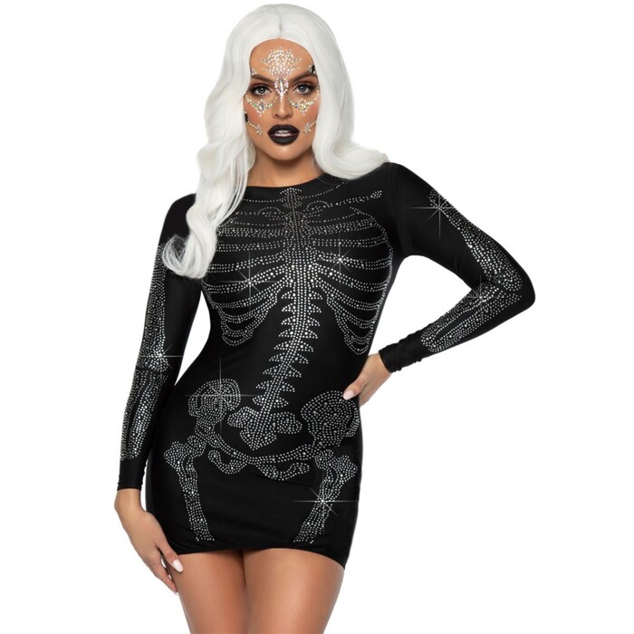 Міні сукня зі стразами Leg Avenue Rhinestone Skeleton з рукавами, S