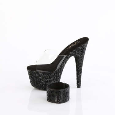 Шлепанцы Bejeweled-712RS, каблук 7 дюймов, декорированные шлепанцы PF RS высотой 2 3/4 дюйма с подходящим манжетом, прозрачные/черные