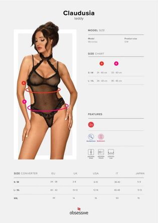 Боді з мереживним декором Claudusia, чорне-S / M