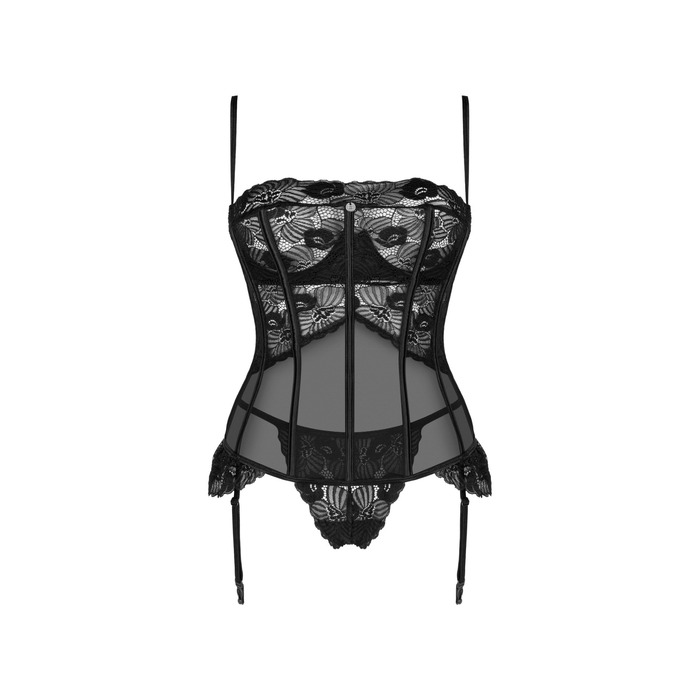 Корсет с ажурными вставками и стринги Obsessive Serena Love черный, XS/S