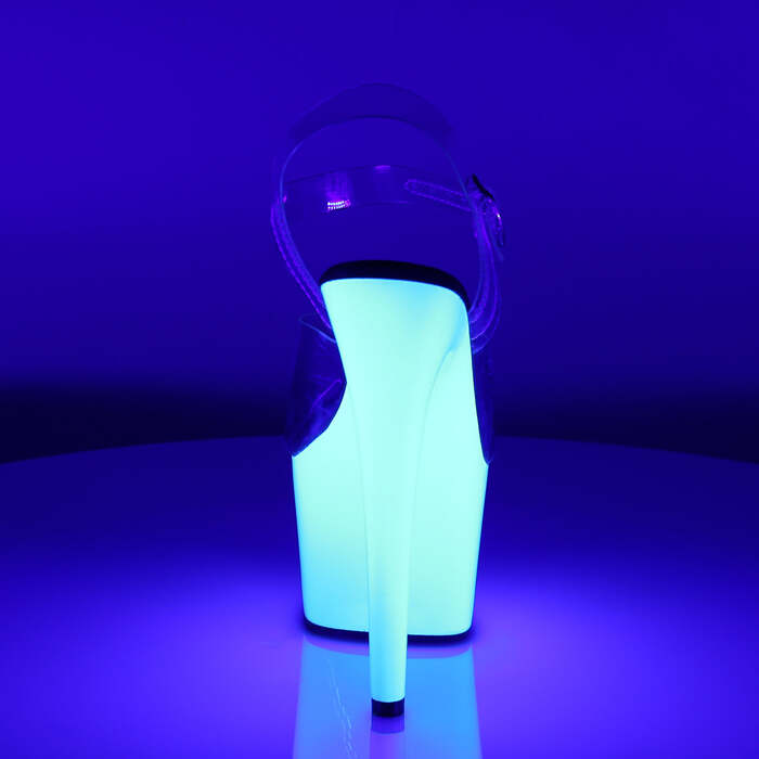 Босоніжки Adore-708UV на підборах 7 дюймів, з ремінцем на щиколотці 2 3/4 дюйма з неоновою підошвою, прозорі/білі