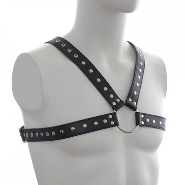 Сбруя мужская крестообразная с заклепками DS Fetish, экокожа, черная