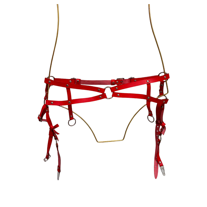 Портупея та пояс для панчох з бантиками Candy Hero 'Kit17' з екошкіри, червоні