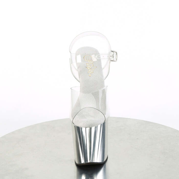 Босоніжки Enchant-708 на підборах 8 дюймів, з ремінцем на щиколотці 3 3/4 дюйма, прозорі/сріблястий хром