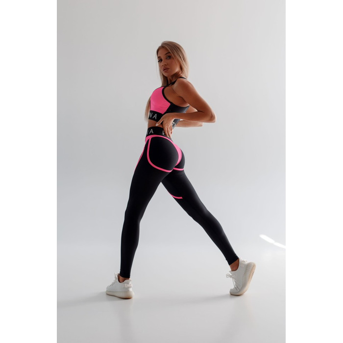 Легінси FZ Black Mesh Leggings with Imitation Shiny Neon-Pink Thongs