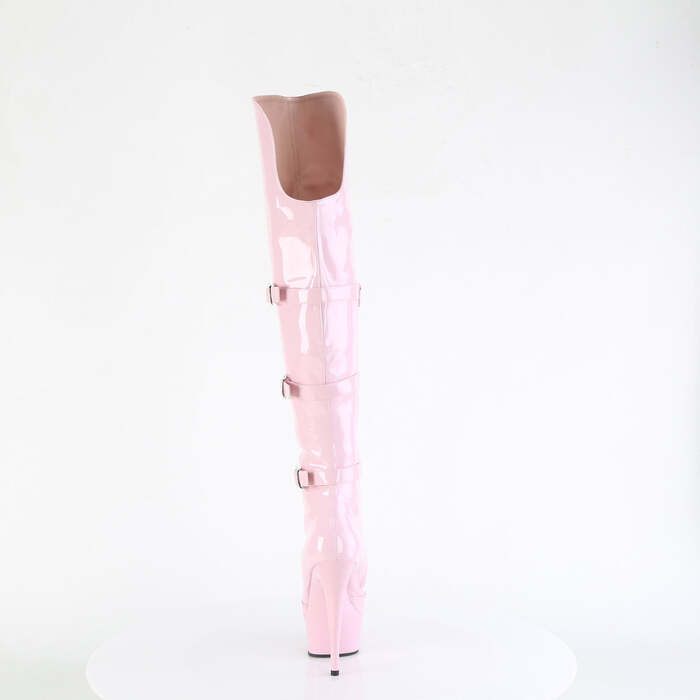 Чоботи Delight-3018 *6 дюймів на підборах, 1 3/4 дюйма з потрійною пряжкою PF, ботфорти OTK, блискавка збоку, рожеві