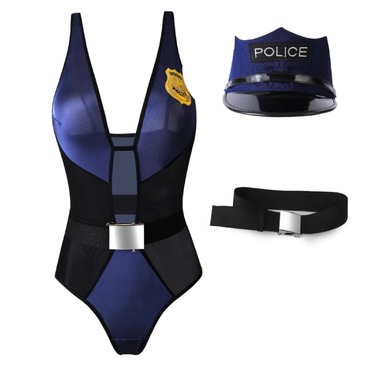 Костюм Поліцейської Sunspice боді, кепка та ремінь, чорно-синій, L/XL
