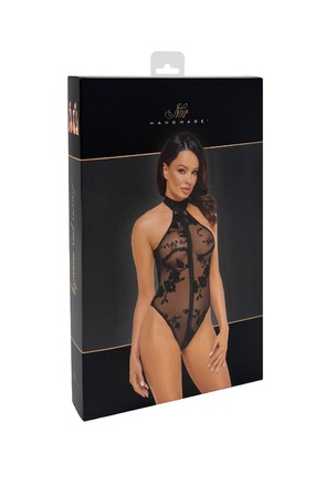 Боді напівпрозоре, F314 Ego Noir Handmade, з блискавкою, з квітковим візерунком, чорне, розмір S