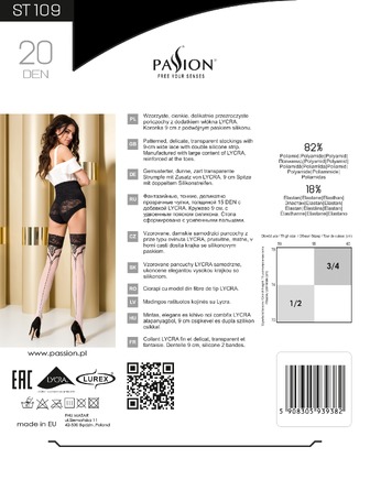 Чулки Passion ST109 (20 den) бежевые с черным кружевом и золотистым узором, размер 1/2