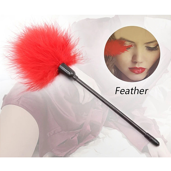 Перышко красное DS Fetish на длинной ручке, 40 см