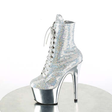 Чоботи Adore-1020SQ-02 *7 дюймів на підборах, 2 3/4 дюйма з блискітками та шнурівкою, сріблястий хром