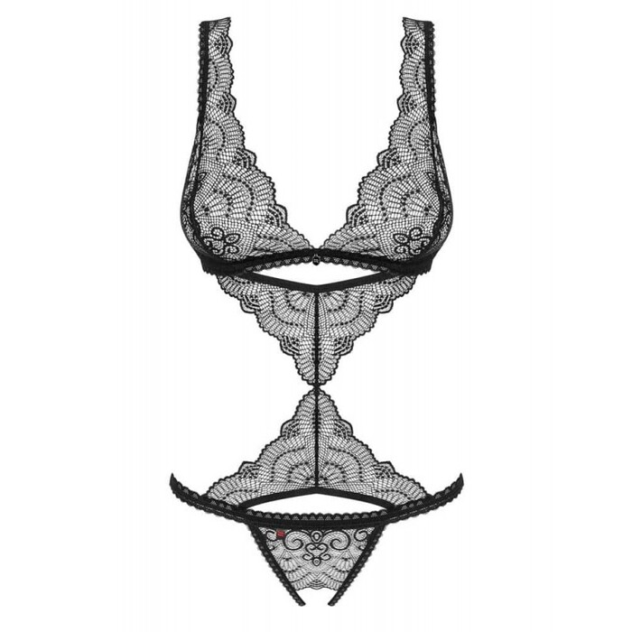 Кружевное боди с открытым доступом Obsessive Firella teddy black S/M
