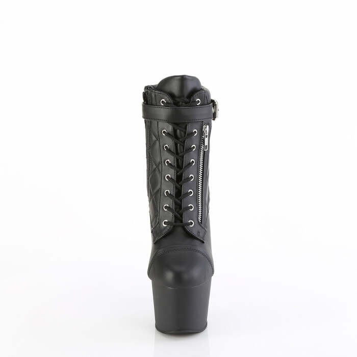 Чоботи Adore-700-05 *7 дюймів на підборах, черевики на шнурівці спереду 2 3/4 дюйма, збоку блискавка, чорні, веганська шкіра/чорний колір