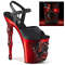 Босоножки Pleaser Rapture-809-LT, каблук 8 дюймов, косточка, ремешок на щиколотке 4 дюйма, босоножкии с черепом и светодиодной подсветкой, чёрная искусственная кожа/красный