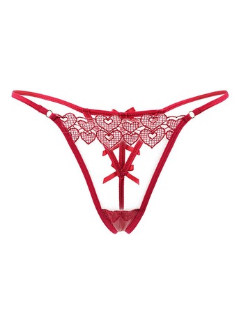 Стринги Star Night с узором в виде сердечек и декоративными бантиками, красный (без коробки)