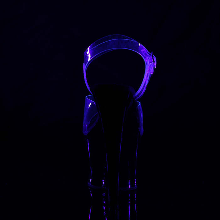 Босоніжки Moon-708FLM на підборах 7 дюймів, з вирізом 2 3/4 дюйма з ремінцем на щиколотці PF, кольору полум'я, прозорі/чорні