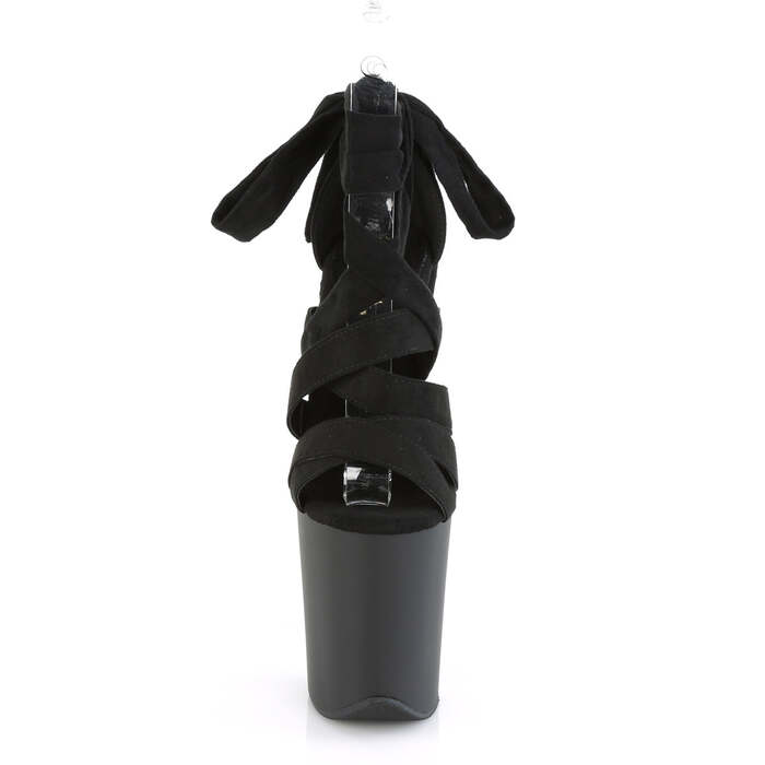 Босоніжки Flamingo-876 на підборах 8 дюймів, босоніжки з перехресним покриттям на щиколотці 4 дюйми, чорні замшеві/чорні