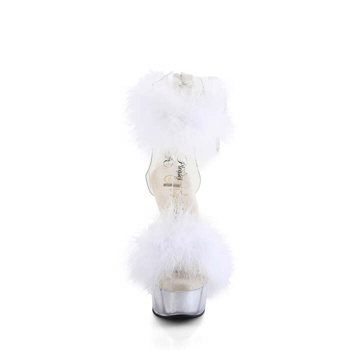 Босоножки Delight-624F, каблук 6 дюймов, манжета на щиколотке из меха марабу высотой 1 3/4 дюйма, молния сзади, прозрачный/белый