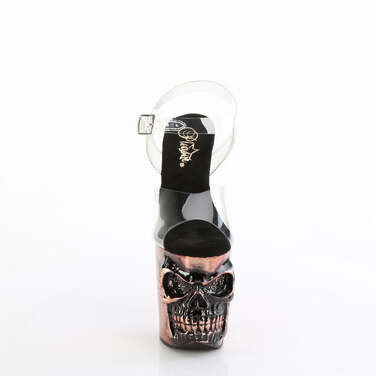 Босоніжки Rapture-808-LT *8-дюймовий каблук з кісточкою на пальцях, 4-дюймовий ремінець на щиколотці з черепом та світлодіодним підсвічуванням, прозорі/коричневі