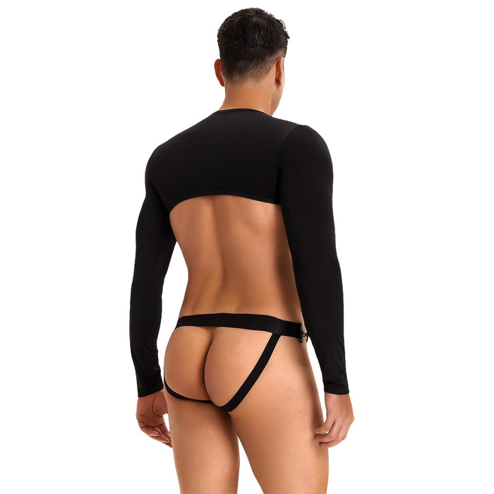 Мужской топ с длинным рукавом Star Night и трусы с открытым доступом, черные, S