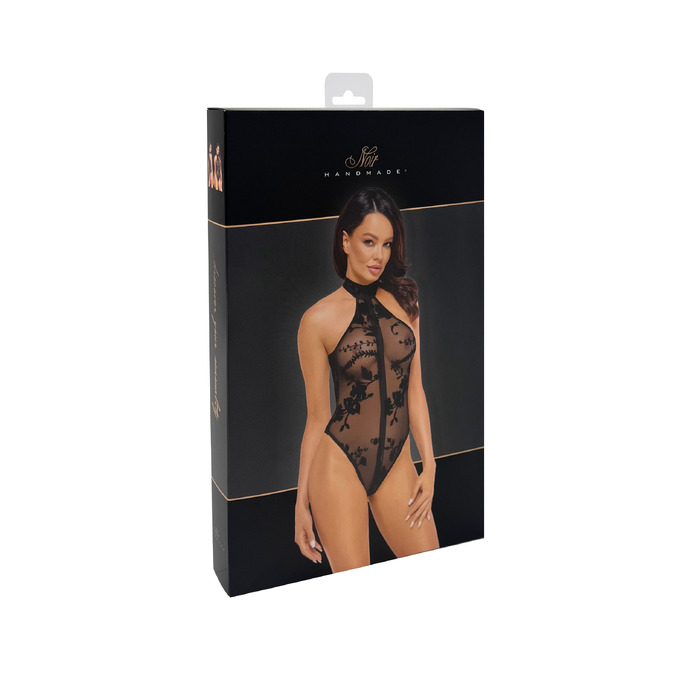 Боді напівпрозоре, F314 Ego Noir Handmade, з блискавкою, з квітковим візерунком, чорне, розмір S