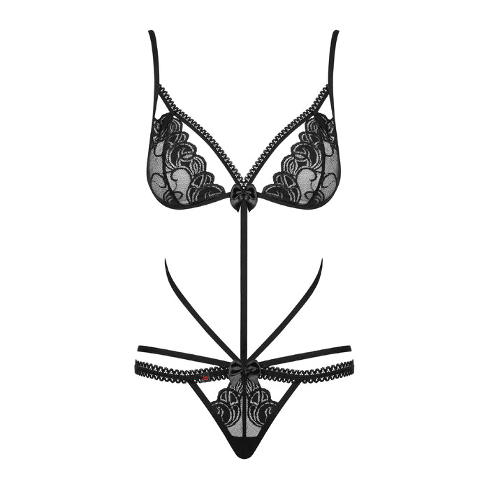 Боді мереживне зі стрепами Obsessive Wonderia чорний, S/M