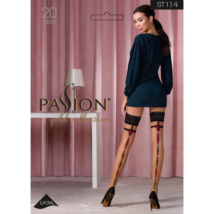 Панчохи ST114 бежеві з чорно-червоним візерунком, 3/4 (20 den) - Passion