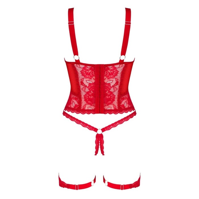 Корсет мереживний Obsessive Belovya, з гартерами та трусиками, червоний, M/L
