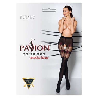 Колготки с имитацией чулков и узором Passion TIOPEN 017 (20/40 den) черные, 1/2