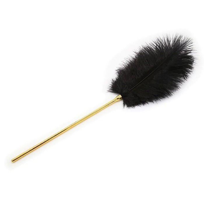Тиклер DS Fetish с черным пером на золотистой ручке, 20 см