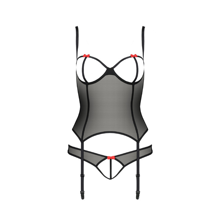 Корсет з відкритими грудьми та трусики HEIDI CORSET black S/M - Passion