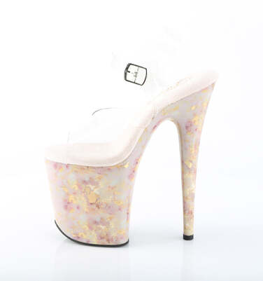 Босоніжки Flamingo-808MB на підборах 8 дюймів, тоновані босоніжки з ремінцем на щиколотці 4 дюйми, прозорий/рожево-золотистий мармур